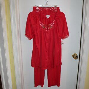 Vintage NWT Kelly Reed Collection Red Nylon Pajamas Medium